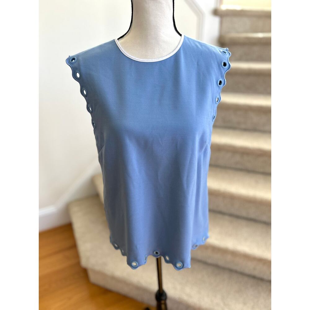 J.Crew Cornflower Blue Scalloped Grommet Cap Sleeve Blouse